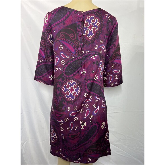 Banana Republic Silk Purple Pink Paisley Print 3/4 Sleeve Pleated Dress Size 2 - Picture 5 of 16